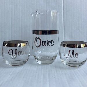 Late 20th Century Dorothy Thorpe Style "Me You Ours" Cocktail Set- 3 Pieces